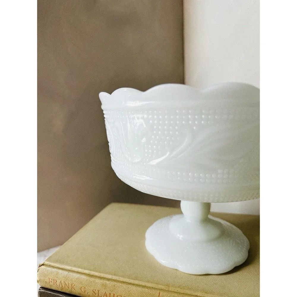 Vtg Milk Glass Pedestal Bowl Classic White Footed Decor